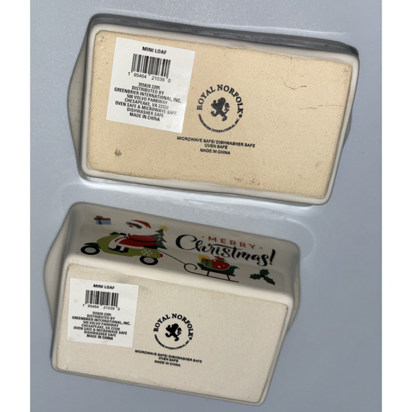 Mini Loaf Pans Set of 2 Holiday Merry Christmas Stoneware Baking Dishes Unused - Picture 6 of 8